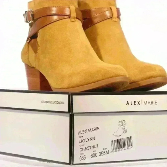Alex Marie Laylynn Chestnut Suede Banded Strap Detail Boots Booties, $99 - Picture 6 of 7